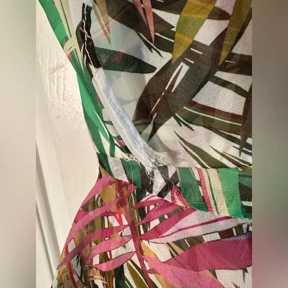 BADGLEY MISHKA 8 EASTER Resort Wedding Coastal Palm Ruffle Pink Green Maxi Dress - Picture 15 of 16